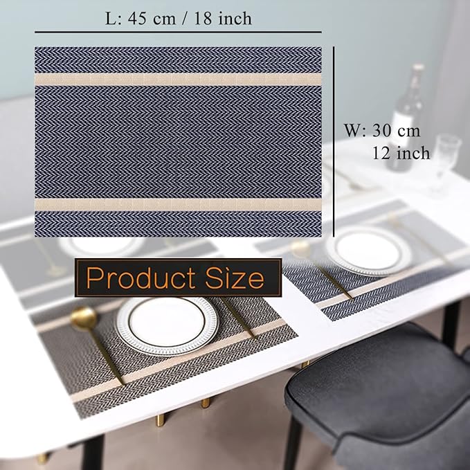 PIGCHCY Placemats Set of 6, Dark Blue Elegant Placemats Washable Non-Slip Luxurious Durable Table Mats for Home/Dining Room Decoration