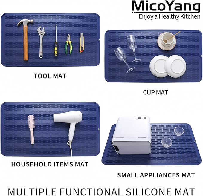 Silicone Dish Drying Mat for Multiple Usage,Easy clean,Eco-friendly,Heat-resistant Silicone Mat for Kitchen Counter or Sink,Refrigerator or Drawer Liner Navy Blue 4XL 32 inches x 18 inches