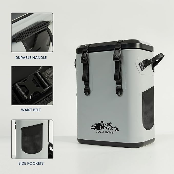 Magnetic Backpack Cooler Bag, Cold Retention Soft Coolers 30 Can Insulated Soft Sided Cooler with Waterproof Bag