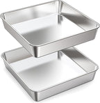 9 Inch Square Cake Pan Set of 2, Stainless Steel Baking Brownie Pan for Lasagna, Roaster Oven Cookie Sheet BBQ Grilling Pan for Baking Breads, Grilling Chicken & Vegetables, Dishwasher Safe