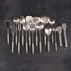 18/10 Stainless Steel Cooking Utensils Set - 16 PCS All Metal Kitchen Tools, Serving Utensils - Whisk, Masher, Fork, Tongs, Solid/Slotted Spoon, Spatula, Turner, Ladle, Skimmer, Pasta, Large Spoon Set