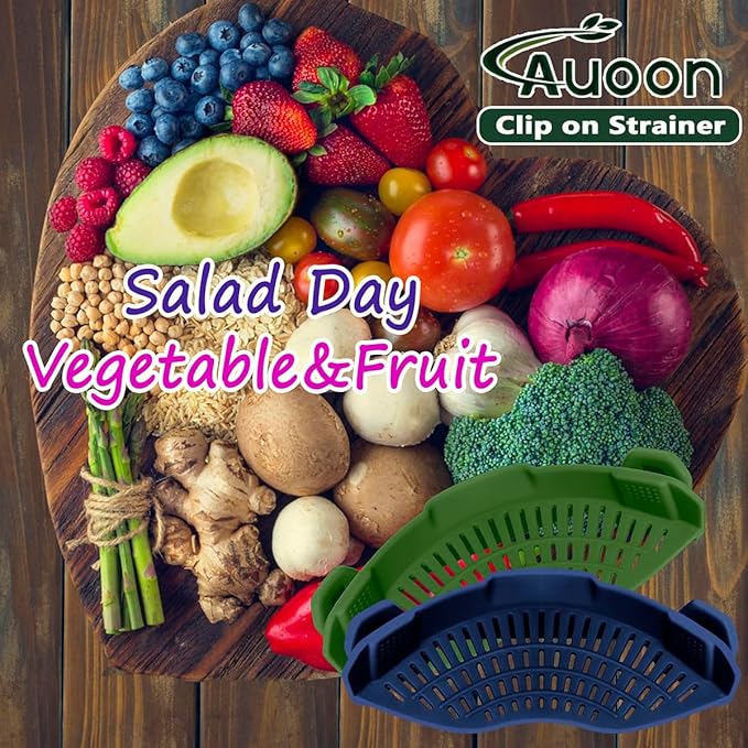 AUOON Silicone Clip on Strainer - Adjustable Strainers and Colanders for All Pots Pans and Bowls | Practical Kitchen Gadgets for Cooking and Draining (Matcha)