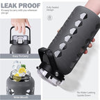 MUKOKO Half Gallon/64 oz Glass Water Bottles with Straw and Lid,Motivational Water Jug with Time Marker Reminder and Silicone Sleeve,100% Leakproof BPA Free Fitness Sports Large Bottle-Grey