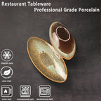 Ceramic Dinner Plates Set of 4, for Bread, Pasta, Salad, sushi - Microwave, Oven and Dishwasher Safe, Scratch Resistant durable Brown Brown reactive glaze