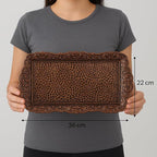 Alisveristime Small Ornate Metal Serving Tray – Ottoman Motif Decorative Tray (14.2" x 7.1", 10.8 oz) (Brown)