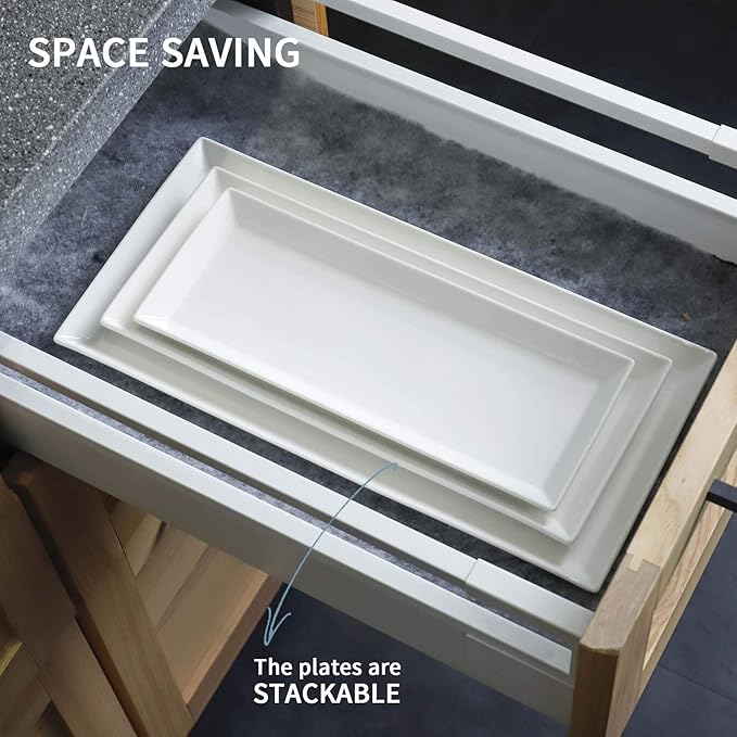 Sweese 2-Pack Porcelain Rectangular Serving Platters, White High-Grade Durable Professional, White nan 3.0 Count