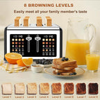4 Slice Toaster Touch Screen, Stainless Steel Toasters Digital Timer, Dual Control Panel Toasters, 8 Shade Settings 6 Bread Types for Bagel, Cancel, Defrost 1650W Black