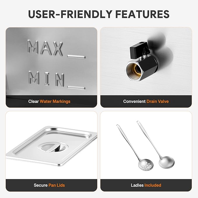 WILPREP Commercial Food Warmer with Four 1/4 Pans, 1500W Countertop Electric Steam Table, 86-185°F Adjustable Temp Control & Over-Temp Protection, Stainless Steel Buffet Bain Marie