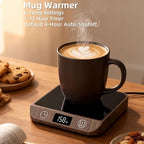 Coffee Mug Warmer, 20W Fast Heating & Constant Temperature Control, 6-Temp Settings, 1-12H Timer, Candle Warmer, Compatible with Various Cups for Coffee, Tea, Milk (Wood)