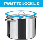 Stainless Steel Pasta Pot with Strainer Lid - 5.5 Quart Large Spaghetti Pot - Twist & Lock for Easy Drain & No Colander Or Strainer Basket Insert Needed - Dishwasher Safe Pots