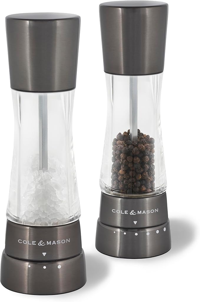 Cole & Mason Derwent Salt and Pepper Grinder Set - Refillable Salt & Pepper Grinder Set with Gourmet Precision Mechanisms - Kitchen Accessories for Cooking - Gift Set, Iron Grey