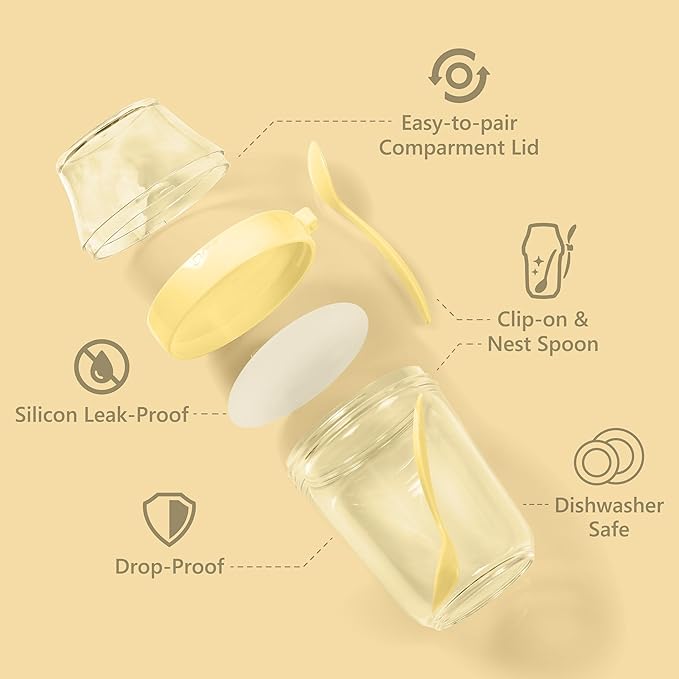 Felli On The Go Yogurt Parfait Snack Cup with Lid, Reusable Leak Proof Acrylic Travel Container for To Go Cereal Granola Milk, 12 oz Clear Mason Jar with Spoon & Crunch Fruit Holder (2, Yellow)