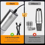 【LARGE CAPACITY】Electric salt and pepper grinder set with Storage Base：USB Rechargeable，Stainless Steel Body Automatic Pepper Mills with Adjustable Coarseness (Stainless Steel Set)