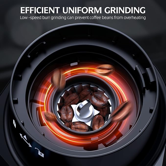 Burr Coffee Grinder Electric, Coffee Bean Grinder with 60 Adjustable Grind Settings for Home Use, Espresso Grinder with 60s Precision Timer & 1-8 Cup, Anti-static, Stainless Steel, Black(updated)