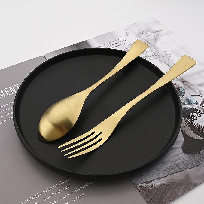 Luxury 18/10 Stainless Steel Matte Champagne gold Flatware Set - Silverware Cutlery Utensil Set Steak Knife Spoon and Fork Knife Serving Set,Service for 1 (6-Piece)