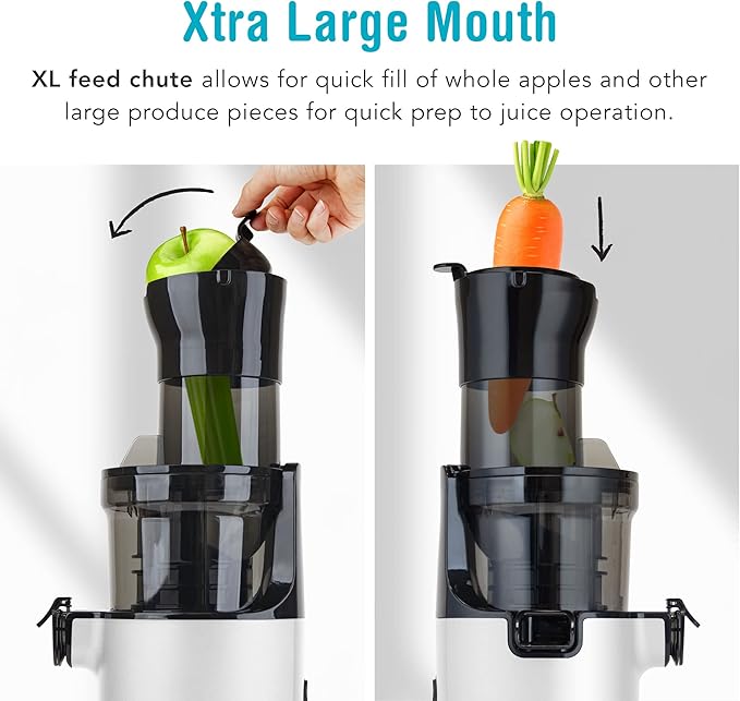 Shine Kitchen Co. SJX-1 Easy Cold Press Juicer with XL Feed Chute and Compact Body (White)