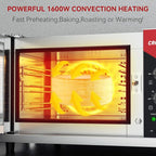 CROSSON 23L Quarter-Size Convection Oven,3-Tier Commercial Toaster oven w/Front Glass Door,3 set of Wire Racks,120 Minutes Timer and Interior Light, 120V/1600W Countertop Conventional Oven