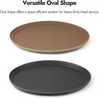 CURTA 2-Pack Restaurant Grade Non-Slip Tray, NSF, Oval 24-Inch x 29-Inch, Plastic Rubber Lined Round Serving Tray, Black