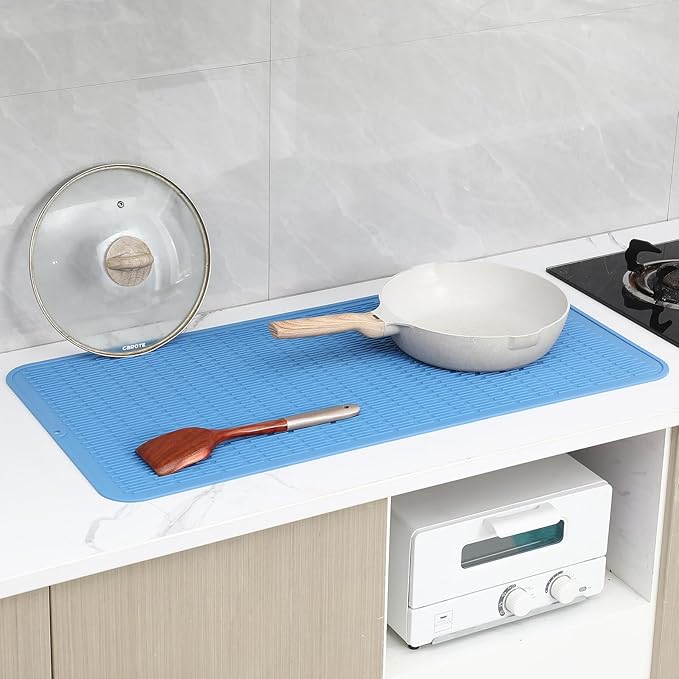 Silicone Dish Drying Mat for Multiple Usage,Easy clean,Eco-friendly,Heat-resistant Silicone Mat for Kitchen Counter or Sink,Refrigerator or Drawer Liner Lichen BlueL 5XL 36inches x 18inches