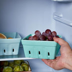 ONEMORE Berry Basket Ceramic Berry Bowls with Holes Square Fruit Bowl Berry Colander Containers for Fridge - 5.8" Fruit Basket for Kitchen Décor, Set of 2, Mint Green