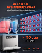 VEVOR Commercial Slushy Machine, 12Lx2 Double Tank Frozen Drink Machine, 96 Cups Stainless Steel Margarita Smoothie Frozen Drink Maker, Slushie Maker for Home Party Restaurants Cafe Bars