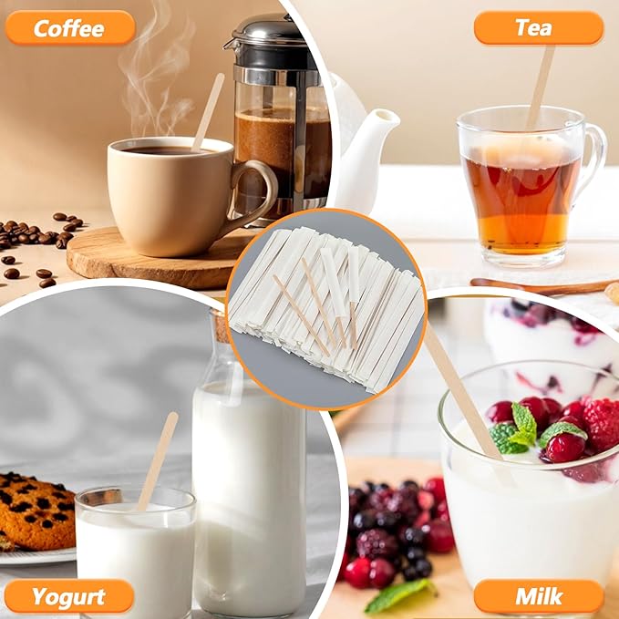 2000 Pcs Wood Coffee Stirrers 5.5 Inch, Individually Wrapped Disposable Beverage Stirrers Bulk Wooden Stirrer for Cocktails, Hot Drinks, Coffee, Bars, Restaurants, Homes, Offices