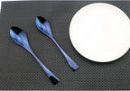 Flatware Set 18/10 Stainless Steel Mirror Polished Blue Cutlery - Silverware Utensil Set of Serrated Steak Knife Dinner Fork Knife Spoon Salad Fork Dessert Spoon,6 Piece Service for 1