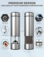 innhom Electric Salt and Pepper Grinder Set Battery Operated Stainless Steel Salt Grinder Pepper Mill Automatic Salt and Pepper Grinder Set with Adjustable Coarseness