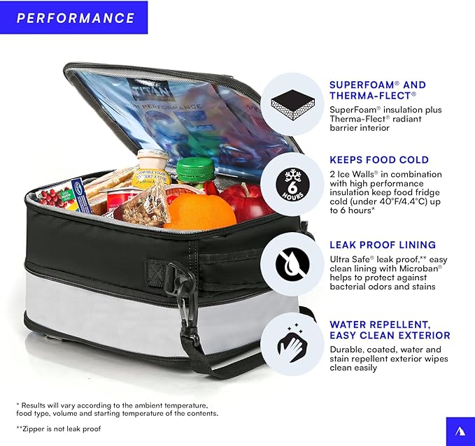 Titan High Performance Fridge Cold Expandable Insulated Lunch Box - Black/Silver