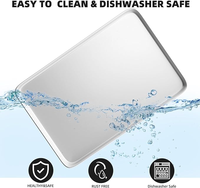 CROSSON 16× 24 Inch Cookie Sheet Pans Set of 3-Baking Tray Jelly Roll Pan Set Commercial Grade Aluminum Coated Statinless Steel Bun Pan for Oven,Freezer,Bakery Hotel Restaurant