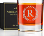 Personalized Whiskey Glasses Gifts for Men, Monogrammed Engraved A-Z 10.6 oz Rocks Glass Customized Gift, Unique Christmas Birthday Gifts for Men Him Dad Husband Brother Son (R)
