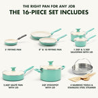 GreenPan Rio Healthy Ceramic Nonstick 16 Piece Cookware Pots and Pans Set, PFAS-Free, Dishwasher Safe, Turquoise