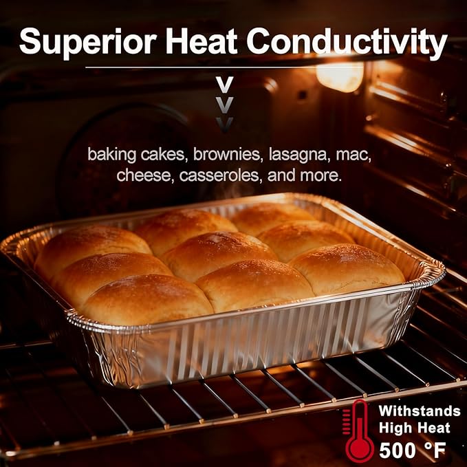 Aluminum Foil Pans 9x13 - Disposable Half Size Deep Steam Table Tin Foil Pans for Oven Baking Cake, Roasting Turkey, Food Prepping, Storing, Freezing, Chafing (25 Pack with Lids)