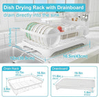 Dish Drying Rack - Space Saving Dish Rack with Drainboard,Single Layer with Utensil Holder - Large Capacity Countertop Organizer for Bowls, Cups, Dish Drainer White