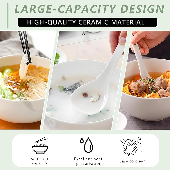 Serving Bowls, Large Salad Bowls, 9 Inch White Serving Bowl for Salad, Soup, Side Dishes, Pasta, Large Ceramic Bowl Set for Entertaining, Dinner Parties, Set of 2 (9 inch, set of 2)