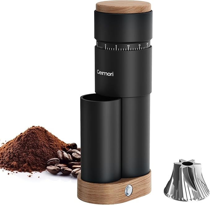 Burr Coffee Grinder,Wirsh Portable Electric Grinder Geimori T38 Plus,Espresso Grinder with Conical Burr,Stepless Grind Settings from Fine to Coarse for Espresso,Drip,French Press,Home&Travel Use