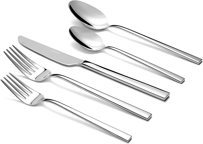Essen Flatware Set for 6, 30-Piece Silverware Set, Premium 18/10 Stainless Steel Utensils with Mirror Finish, Modern Silverware for Daily Use, Hosting, or Housewarming Gifts