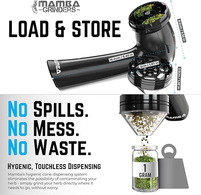 Mamba Original 1g Black USB Electric Herb Grinder with Color Box. Small Portable Metal Herbal Machine & Spice Mill for the Kitchen