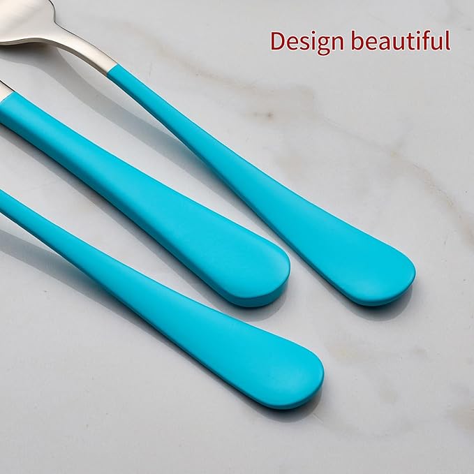 20-Piece Blue Silverware Set 18/0 Stainless Steel Flatware Blue Handle Cutlery Set Service for 4 Dinner Knives Forks Spoons Set Mirror Finish Dishwasher Safe