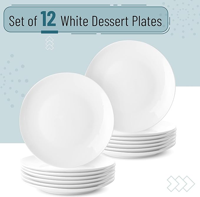 BTaT- White Dessert Plates, Set of 12, Small Plates for Appetizers, Small Plate, Small Appetizer Plates, Small White Plates, Dessert Plates Porcelain, Plates, White Plates, Christmas Gifts