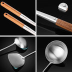 FJNATINH Wok Spatula and Ladle,Skimmer Ladle Tool Set, 17inches Spatula for Wok, 304 Stainless Steel Cooking Utensils