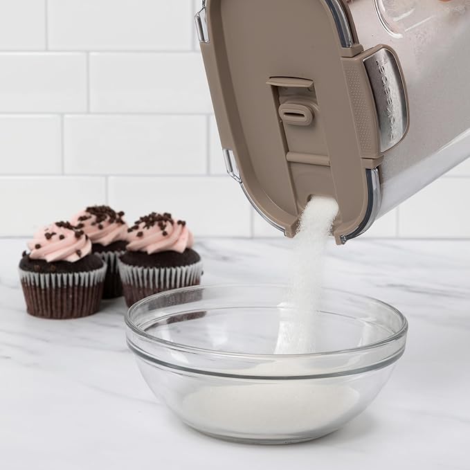 ProKeeper+ 9-Piece Airtight Food Storage Container Set – Clear Plastic Flour and Sugar Canister Set with Magnetic Accessories for Kitchen Organization (Taupe, 9-Piece)