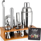 Bartender Kit Cocktail Shaker Set with Stand Bar Tool Bar Set for Drink Mixing Home Bartending Kit 17-Piece Bar Cart Accessories: Martini Shaker, Mixer Spoon, Jigger, Muddler, Strainer & Recipes Gifts