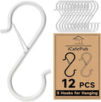 12 PCS S Hooks for Hanging with Safety Buckle, 3.5 inch Heavy Duty Metal S Shaped Hooks Stainless Steel for Hanging Kitchen Utensil, Cups, Pots, Plants, Bags, Hats (White)