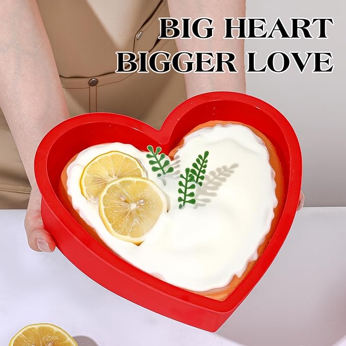 8 Inch Silicone Heart Shaped Cake Pans Small Heart Cake Pan Set Nonstick Silicone Heart Molds for Baking (2 Pcs, Red)