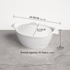8" x 6" Ceramic Casserole Dish with Lids 31 Oz White French Soup Tureen Bakeware Set with Handle - 10 IN, Chip and Crack Resistant Baking Dish, Microwave, Dishwasher, Oven, Fridge Safe