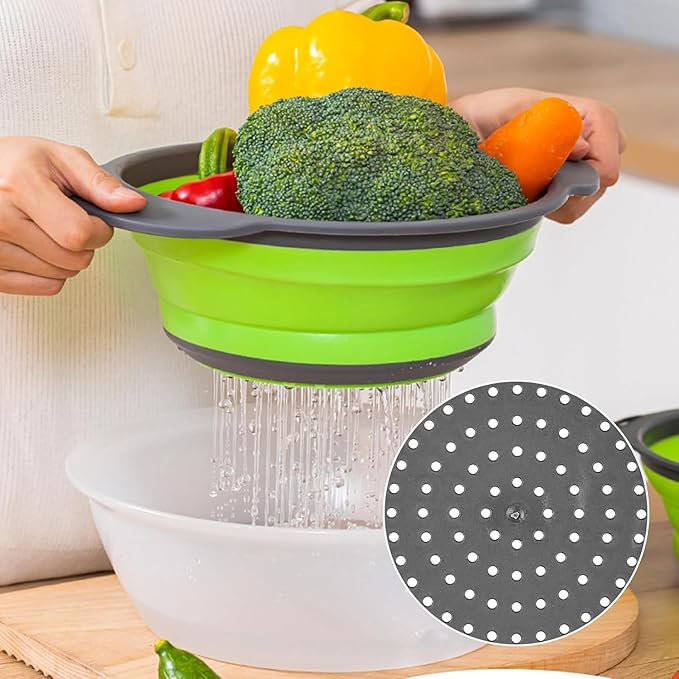 Collapsible Colander Set of 3 Round Silicone Kitchen Strainer Set 1 pcs 7 Quart, 1 pcs 4 Quart,1 pcs 2 Quart Perfect for Draining Pasta, Vegetable and fruit for Kitchen and Travel Use (Round)