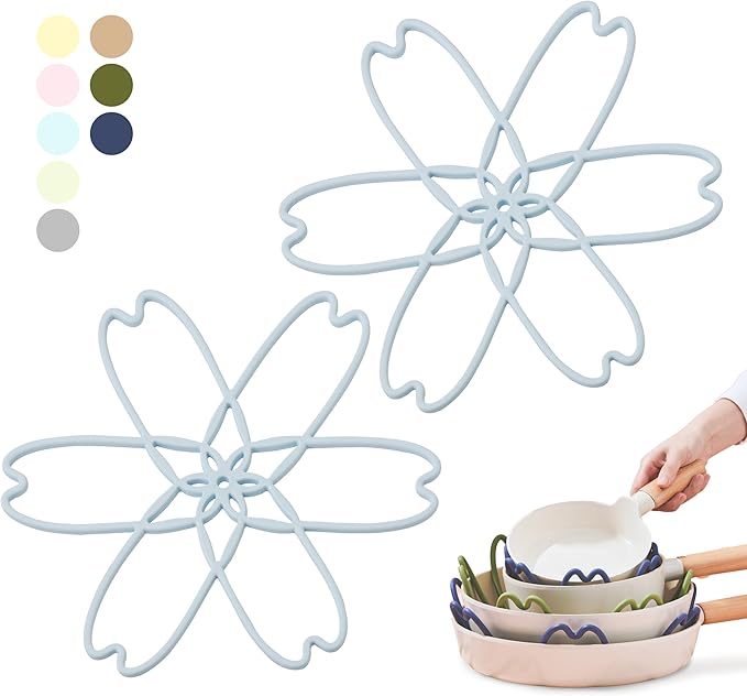 iPROTECT - Stack Expert | Multi-Purpose BPA-Free Silicone Pans & Pots Protector. Set of 2. Trivets for All Cookware Sizes, Protects Coating & Scratches, Dishwasher Safe (Sky Blue, L)