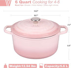 Enameled Cast Iron Dutch Oven Pot with Lid, for Sourdough Bread Baking, Round Dutch Ovens, 6 Quart, Pink