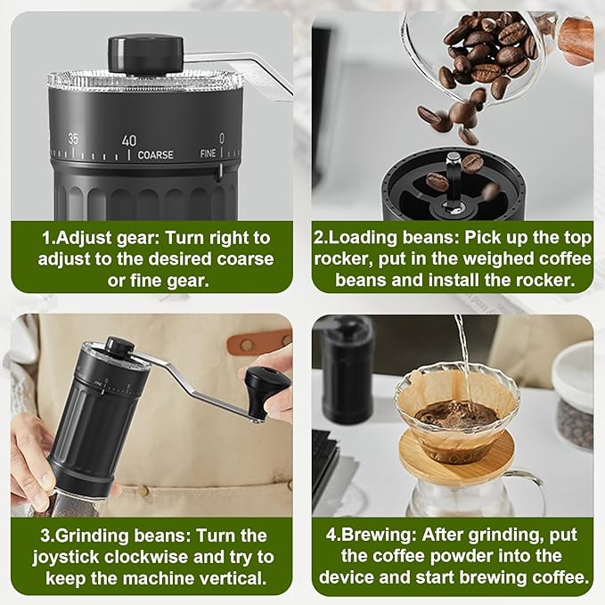 Mini Manual Coffee Grinder with 40 Adjustable Settings, Portable Hand Coffee Bean Mill with 30g Capacity, Compact Conical Burr Grinder for Espresso, Pour Over, French Press, Travel/Camping/Office